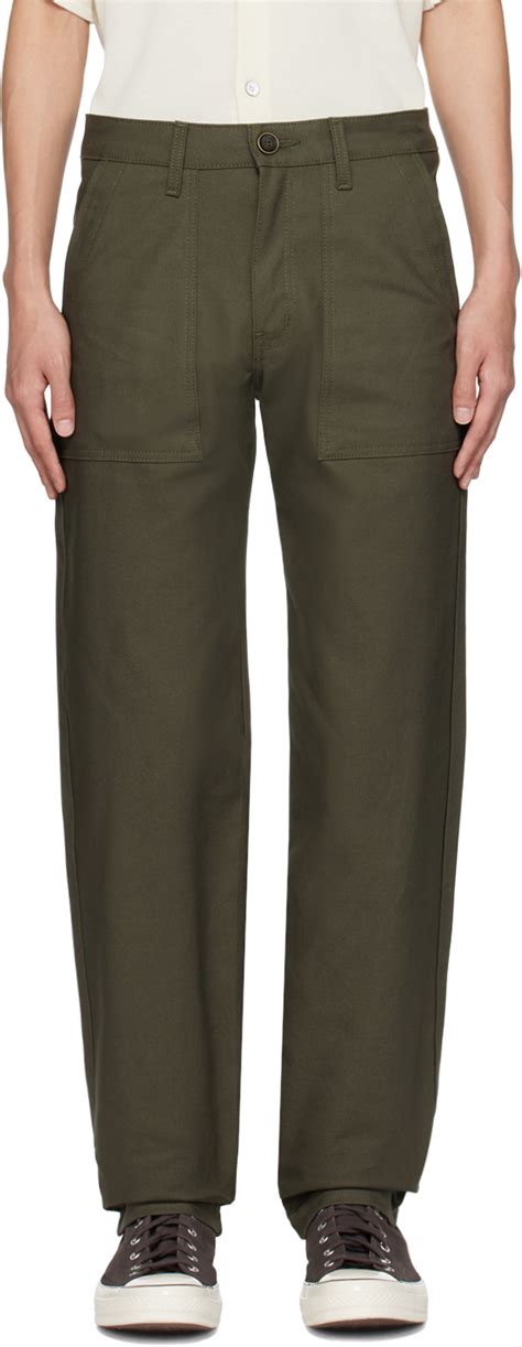 Naked Famous Denim Green Straight Leg Trousers Naked And Famous Denim