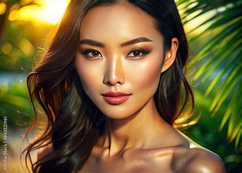 Vibrant youthful glowing radiant complexion Asian woman makeup ...