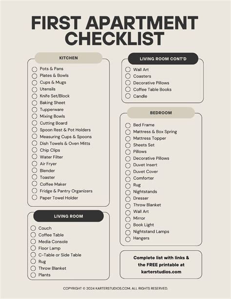 The Complete First Apartment Checklist First Apartment Essentials In