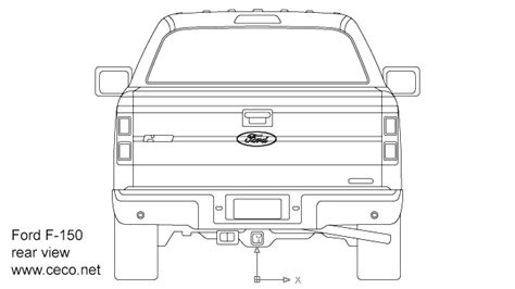 Autocad Drawing F Ford Pick Up Regular Cab Rear View Dwg