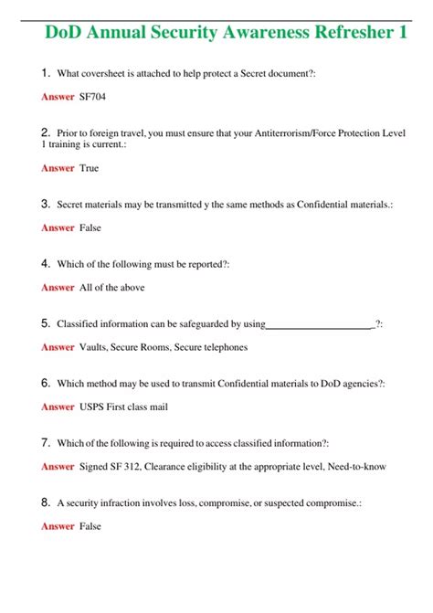 DoD Annual Security Awareness Refresher 1 (Latest 2024) Questions With