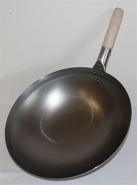 Wok Pan 38 cm Ø China Catering Round Bottom Carbon Steel Wood Handle