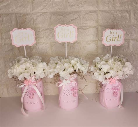 Baby Shower Centerpiece Pink Mason Jar Pink Baby Shower Etsy