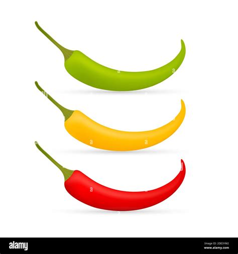 Hot Chilli Pepper Vector Set Isolated On White Background Red Yellow
