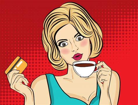 Premium Vector Sexy Blonde Pop Art Woman With Coffee Cup Advertising Poster In Comic Style