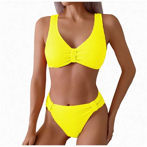Hessimy Women S 2 Piece Sexy Halter Triangle Tie Side Bikini Set Ribbed