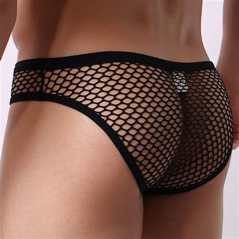 Hollow Mens Sexy Low Rise Mesh Panties Male Fishnet Transparent Bikini Elastic Pouch Underwear