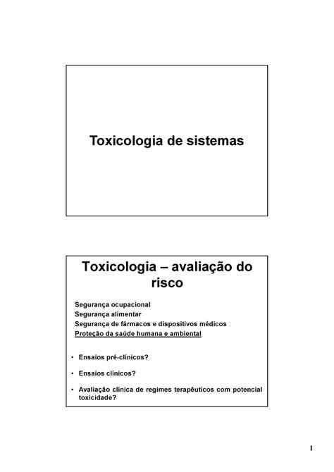 Aula toxicologia sistemas Toxicologia e análises toxicológicas Studocu