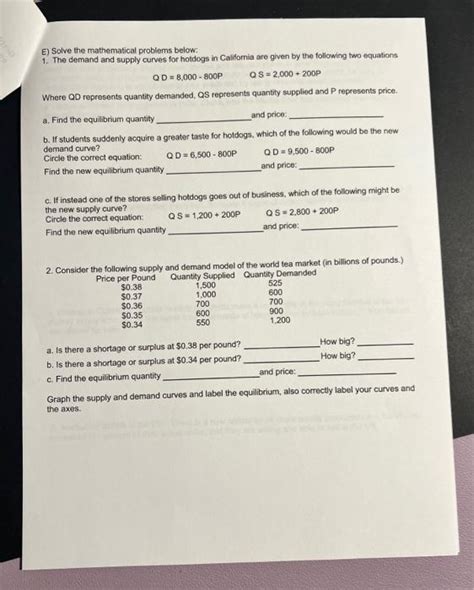 Solved E) Solve the mathematical problems below: 1. The | Chegg.com