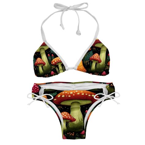 Mushroom Swimwear Bikini Set With Detachable Sponge Adjustable Strap Two Pack For Beach