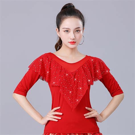 Latin Dance Costume Square Dance Costume Spring Summer Half Sleeved Top