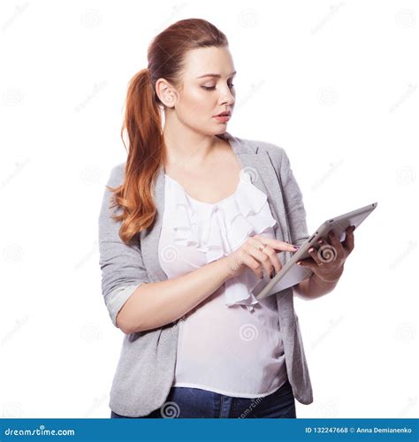 Brunette Plus Size Woman In Smart Casual Outfit Jacker And Blou Stock Photo Image Of Showing