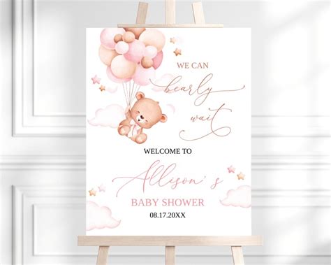 Editable Hot Air Balloon Teddy Bear Baby Shower Party Welcome Etsy
