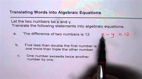 Translate Statement To Algebraic Equation With Variables Youtube