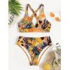 Emmiol Kostenloser Versand 2025 Bikini Set mit überkreuztem Blattdruck auf dem Rücken Gelb M von