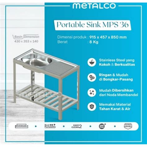 Jual Wastafel Cuci Piring Stainless Metalco Bak Tangan 1 Lubang Portable Sink Mps 36 Kuat