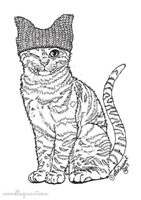 Pink Pussy Hat Cat Adult Coloring Colouring Page By Etsy