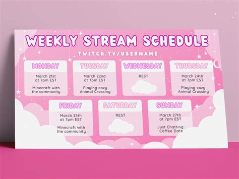 Pink Starry Sky Twitch Youtube Weekly Stream Schedule Social Etsy