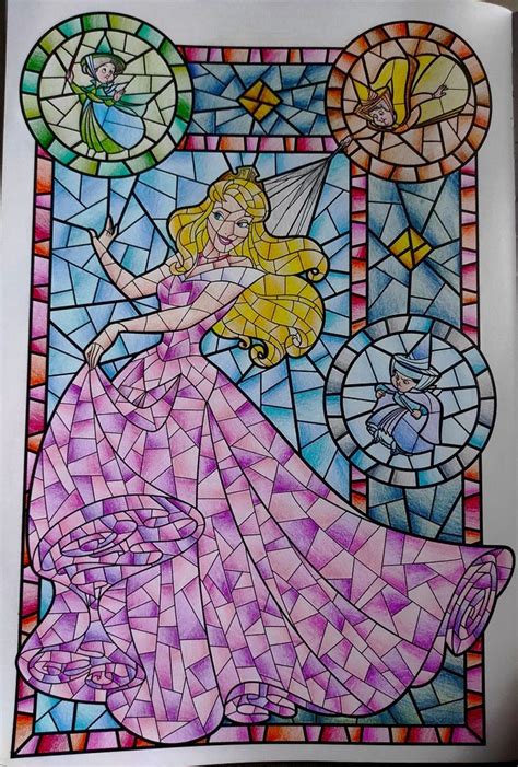 A Stained Glass Window With An Image Of A Fairy