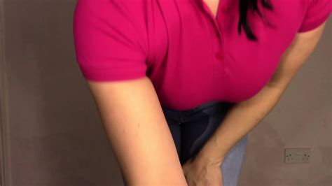 Busty Brunette Gets Piss And Cum On Her Polo Shirt