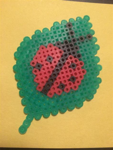 Ladybug On A Leaf Perler Bead