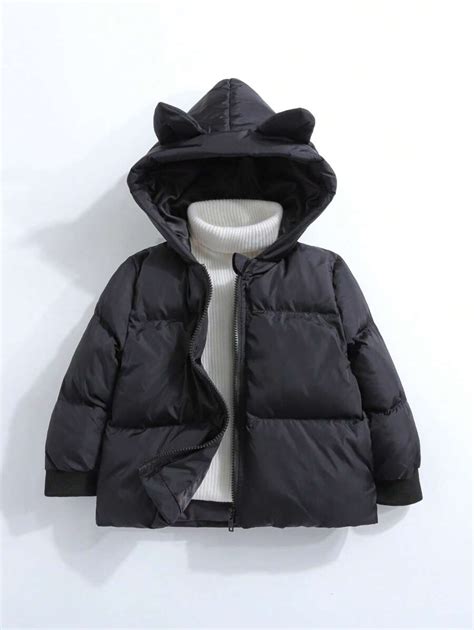 SHEIN Manteau matelassé à capuche avec fermeture éclair pour jeune