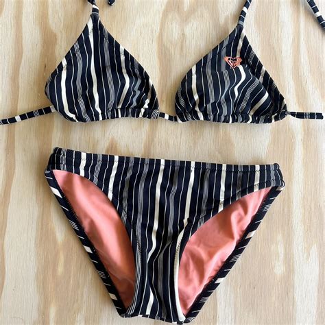 Roxy Retro Vintage Bikini Set Black And White Depop