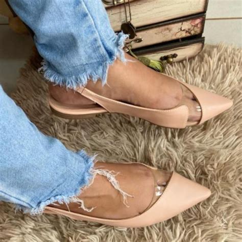 Sapatilha Nude Feminina Bico Fino Confortavel Slingback Vinil Moda Tenis Mulher Shopee Brasil