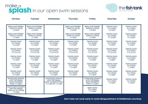 swim timetable  fish tank