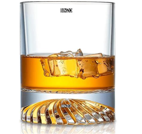 Binzo Glass Whiskey Glasses With Designer Bottom Set Of 6 300 Ml Perfect For Bar Home Scotch