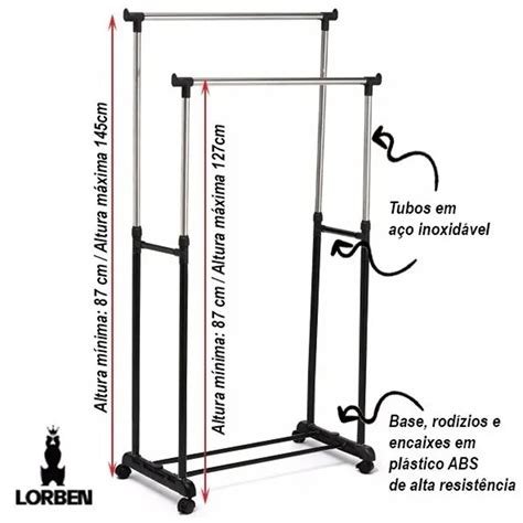 Arara Dupla De Roupas Regul Vel Em A O Inox Sapateira Madeiramadeira