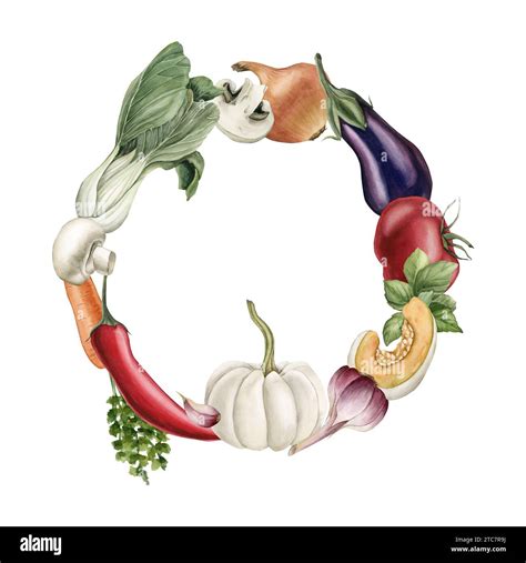 Wreath Of Vegetables Pumpkin Eggplant Tomato Pepper Bok Choy