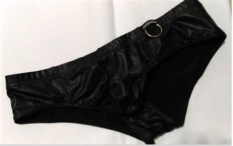 Kaufen Sie Herren Bikini Bademode Low Rise Kunstleder Schwimmen Tragen Briefs Homosexuell Penis