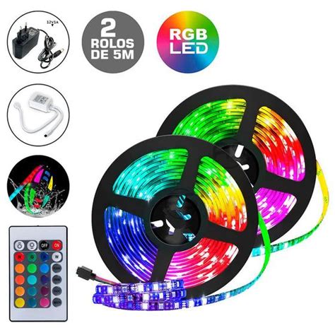 Fita Super LED Rgb 10m 5050 Colorida Kit Controle E Fonte As