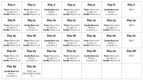 30 Day Inner Thigh Challenge Calendar