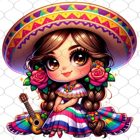 Super Cute Chibi Mexican Girl Clipart 12 PNG Latina Princess Clipart