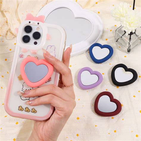 Ins Cute Love Heart Mirror Lazy Griptok Bracket Silicone Phone Holder