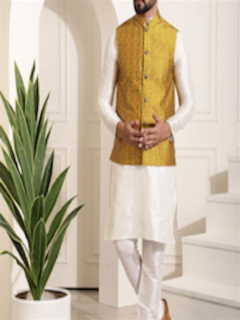 Buy SOJANYA Men Off White Solid Kurta With Churidar Nehru Jacket