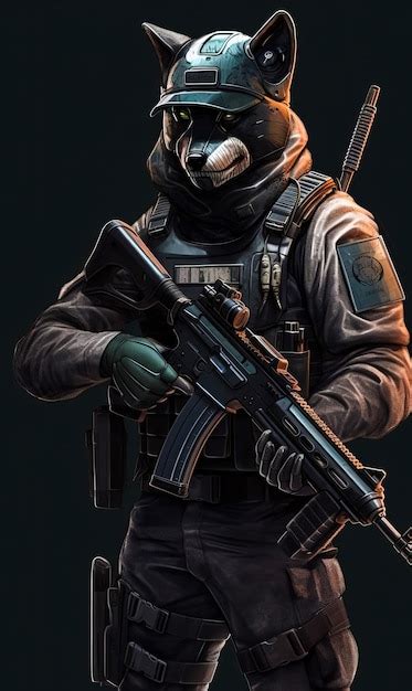premium ai image wolf man wearing  gas mask holding  rifle