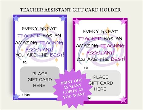 Teacher Assistant Appreciation Gift Card Holder, Gift Card for Staff Appreciation, Teacher ...