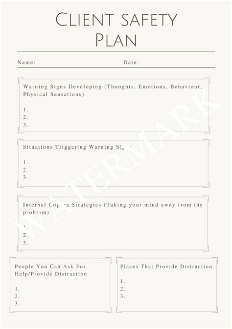 Client Safety Plan, Therapist Printable, Crisis Safety Plan Template