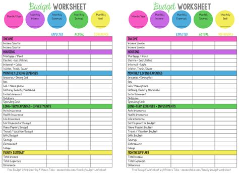 Free Family Budget Template - Printable Worksheets