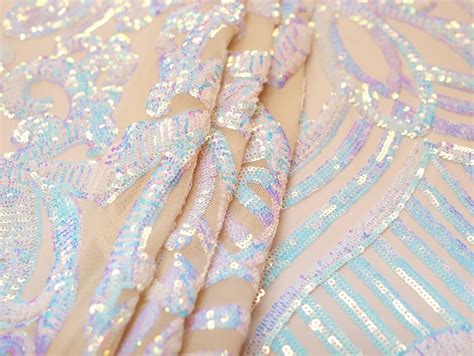 Nude White Iridescen Mm Sequins On Spandex Mesh Stretch House Inc