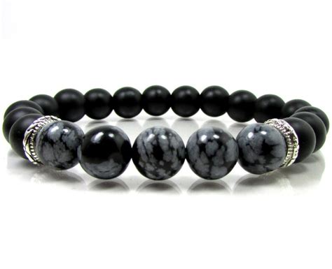 Snowflake Obsidian And Black Onyx Mens Bracelet Natural Etsy