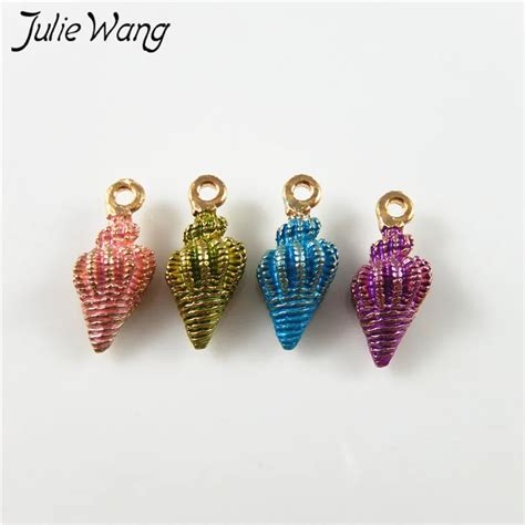 Julie Wang Pcs Stunning Colorful Shell Conch Shape Enamel Alloy