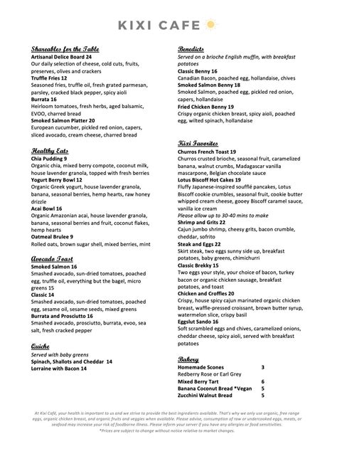 Menu At Kixi Cafe Boca Raton