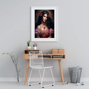 Quadro Decorativo Cigana Rosa Vermelha X Cm Moldura Madeira Preta