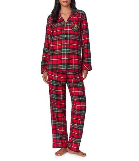 Lauren Ralph Lauren Long Sleeve Notch Collar Brushed Twill Plaid Holiday Pajama Set Dillards