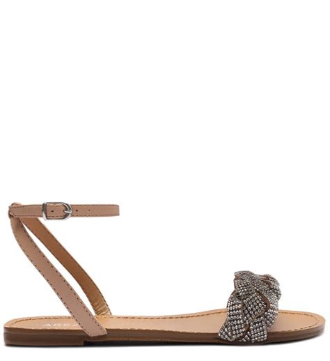 Sandália Rasteira Nude Tressê Strass Arezzo