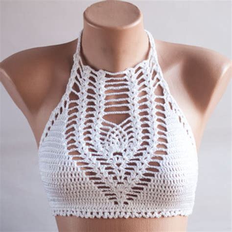 Crochet White Bikini Bustier Women Swimwear Bikini Top Swimsuit Hand Crocheted Top